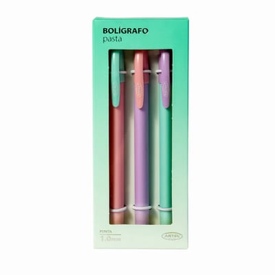 Set bolígrafos pasta 3un cuerpo pastel
