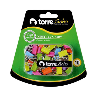 BL.CAJA MET. DOBLE CLIPS COL. 19MM 10UNI