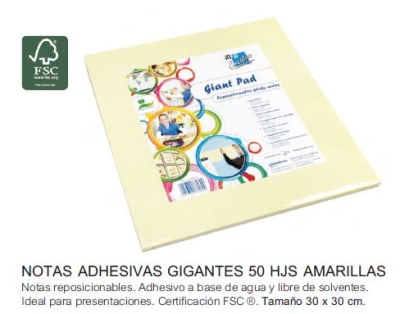 NOTAS ADHESIVAS GIGANTE 50hj AMARILLO 300x300mm INFO