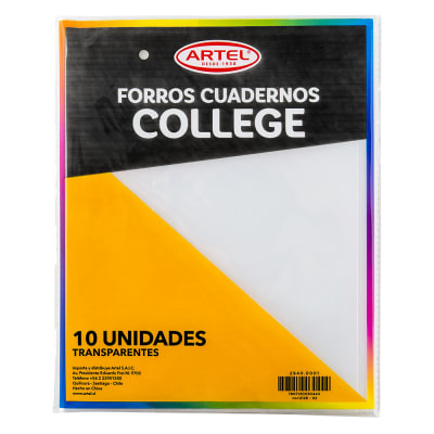 BOLSA CON 10 FORRO CUADERNO COLLEGE TRANSPARENTE