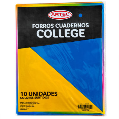 BOLSA CON 10 FORRO CUADERNOS COLLEGE COLORES SURTIDOS