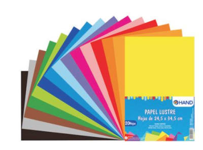 PAPEL LUSTRE.20 HOJAS 24.5x34.5cms.COL/SUR