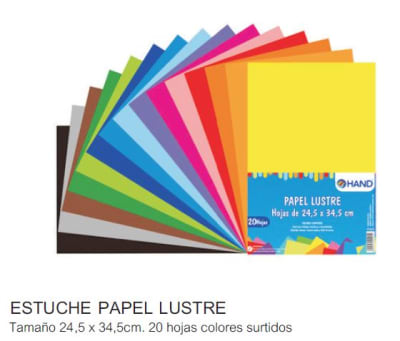 PAPEL LUSTRE.20 HOJAS 24.5x34.5cms.COL/SUR