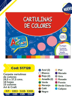 CARPETA C/PAPEL CART. 18 HJS. 20 COLORES 26,5 X 37.5 CMS