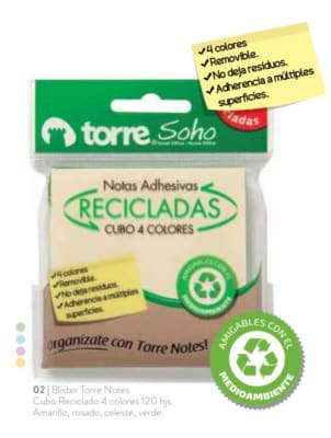 BL.TORRE NOTE CUBO RECICLADO 4 COL. 120H