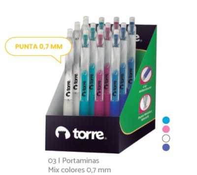 PORTAMINAS 0.7MM MIX COLORES TORRE