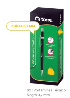 PORTAMINAS 0.7 MM METALICO NEGRO TORRE