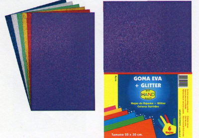 GOMA EVA GLITTER 6 COLORES 20x30cm HAND