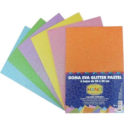 GOMA EVA GLITTER PASTEL 6 COL 20x30cm HAND
