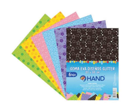 GOMA EVA DISENO GLITTER 6 HJS 20x30cm HAND