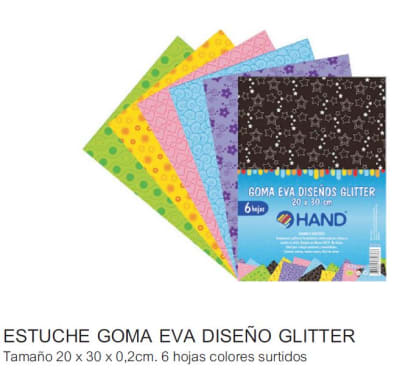 GOMA EVA DISENO GLITTER 6 HJS 20x30cm HAND