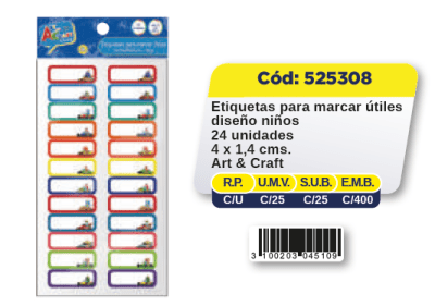 ETIQ. P/MARCAR ÚTILES 4X1.4 24U.DISEÑO NIÑOS