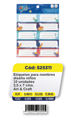 ETIQ. P/NOMBRES 3.5X7 10U DISEÑO NIÑOS