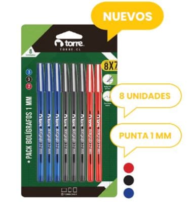 BL SET 8 BOLÍGRAFOS 1,0 MM 3A/3N/2R TORRE