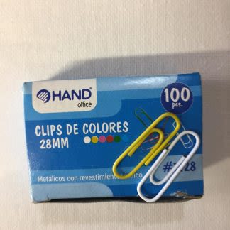 CLIPS 28 MM..COLORES.100 UNIDADESHAND