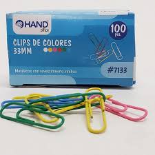 CLIPS 33 MM..COLORES.100 UNIDADESHAND