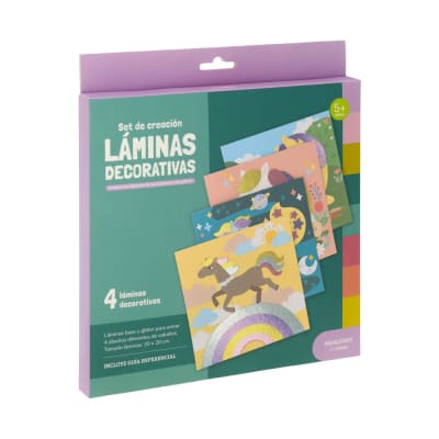 Set Creación Láminas Decorativas Glitter Unicornio