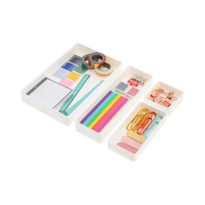 Set de 4 Bandejas Escritorio Organizador Escolar Blanco