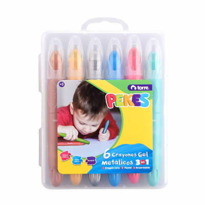 CRAYONES GEL 3 EN 1 METÁLICOS 6 COL PEKES