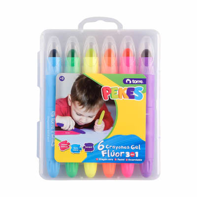 CRAYONES GEL 3 EN 1 FLÚOR 6 COL PEKES