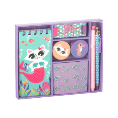 SET DE LIBRETA Y ACCESORIOS CON CAJA GATO SIRENA