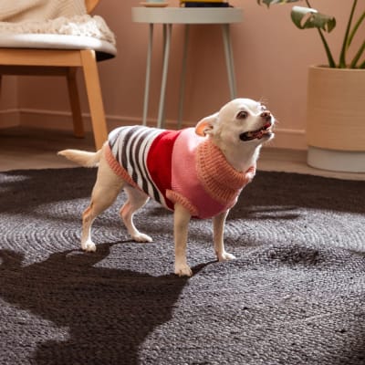 CHALECO TEJIDO LINEAS ROSA/ROJO MASCOTA