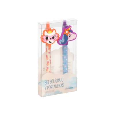 SET BOLIGRAFO+PORTAMINAS GATO Y UNICORNIO