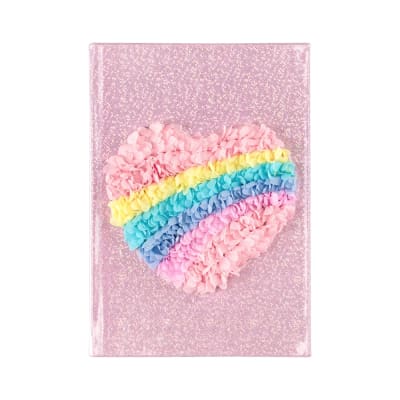 LIBRETA INFANTIL CON TAPA DE TELA Y DISEÑO A5 CORAZÓN ARCOIRIS