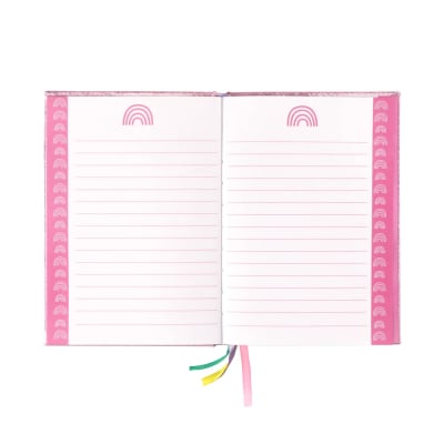 LIBRETA INFANTIL CON TAPA DE TELA Y DISEÑO A5 CORAZÓN ARCOIRIS