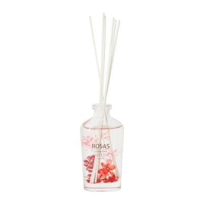 DIFUSOR DE AROMAS DE VIDRIO CON FLORES ROSAS 140 ML