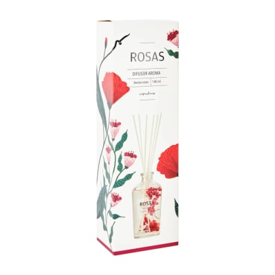 DIFUSOR DE AROMAS DE VIDRIO CON FLORES ROSAS 140 ML