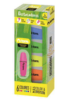 BL. DESTACADORES NEON MINI 6 COLORES TORRE