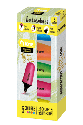 BL. DESTACADORES GLITTER MINI 5 COLORES TORRE