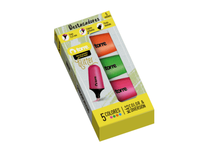 BL. DESTACADORES GLITTER MINI 5 COLORES TORRE
