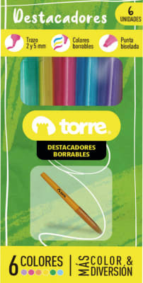 BL. DESTACADORES BORRABLES 6 COLORES TORRE