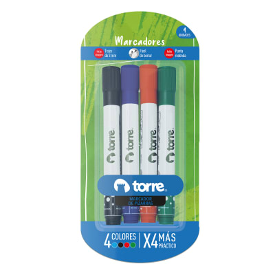 BL. MARCADOR PIZARRA PTA REDONDA 4 COLORES TORRE