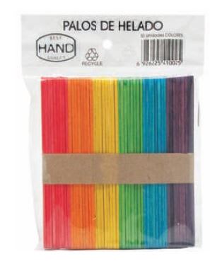 PALOS HELADO COLORES 50 UNIDADES
