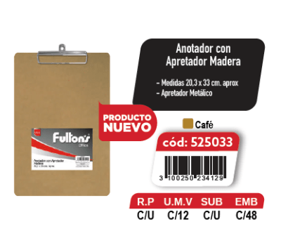 ANOTADOR C/APRETADOR MADERA OF. FULTONS
