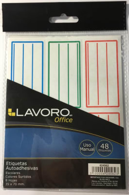 ETIQUETA BLANCA AUTOADHESIVA 35 X 70 MM. LINEA COLORES SURT. LAVORO