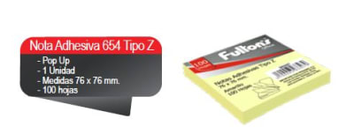 NOTA ADH. POP-UP 654 76X76 MM. 100 HJS. AMARILLO PASTEL FULTONS