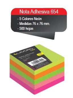 NOTA ADH 654 76X76 MM 100 UNIDADES 5 COL NEON LAVORO