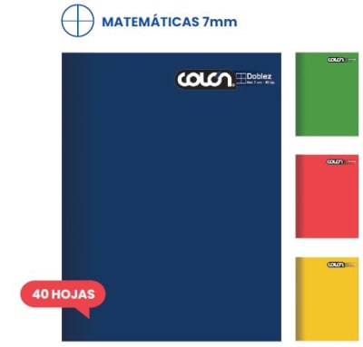 CUADERNO DOBLEZ COLON LISO MAT. 7MM.  40 H (SURTIDO)