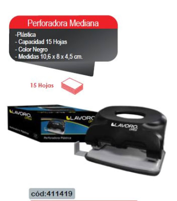 PERFORADORA MEDIANA PLASTICA 15 HJS NEGRA CAJA LAVORO