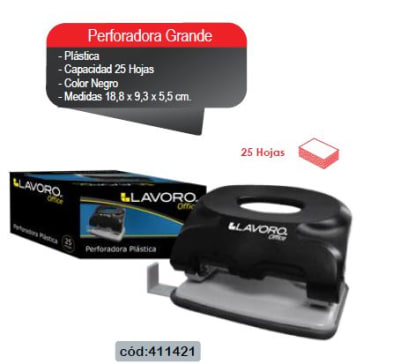 PERFORADORA GRANDE PLASTICA 25 HJS NEGRA CAJA LAVORO