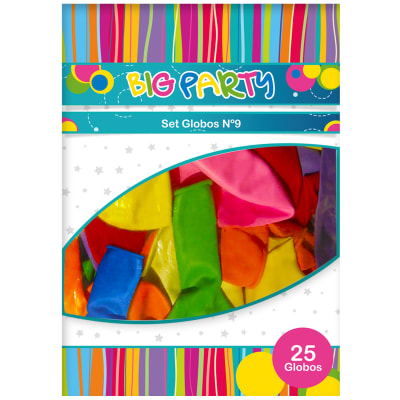 SET GLOBO 25 UN N°9 COLORES  SURTIDAS BIG PARTY