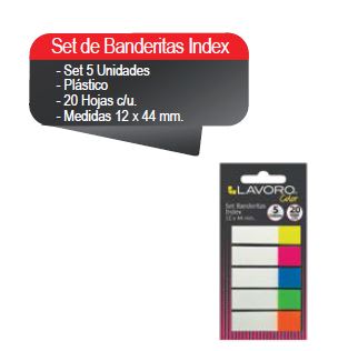 SET BANDERITAS INDEX 12X44 MM 5 COLORES 20HJS C/U LAVORO
