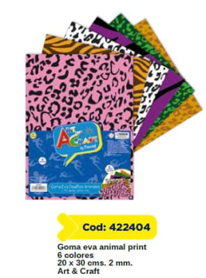 GOMA EVA DISE?OS ANIMALES 20X30 CM. 2MM. 6 COL. BOLSA C/HEADER FULTONS
