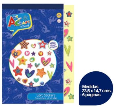 STICKERS LIBRO CORAZONES Y ES 6 PAGS.600 PCS ART & CRAF