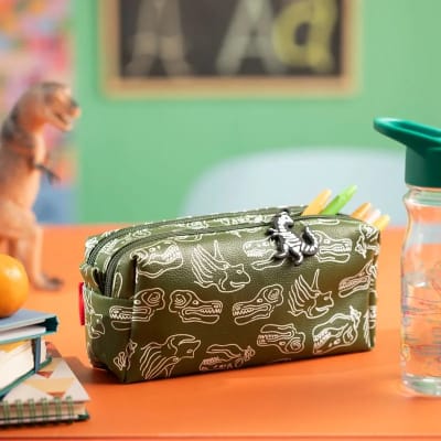 ESTUCHE PU DOBLE CIERRE VERDE DINOSAURIO