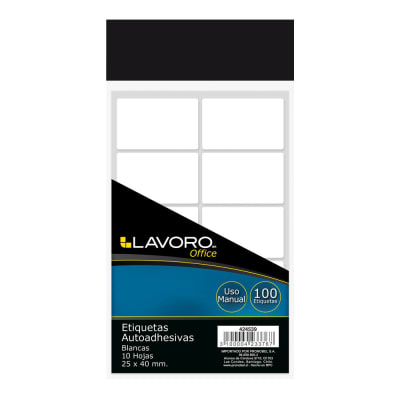 ETIQ. SOBRE AUTOADHESIVA 25 X 40 MM. BLANCA 100 UNI LAVORO